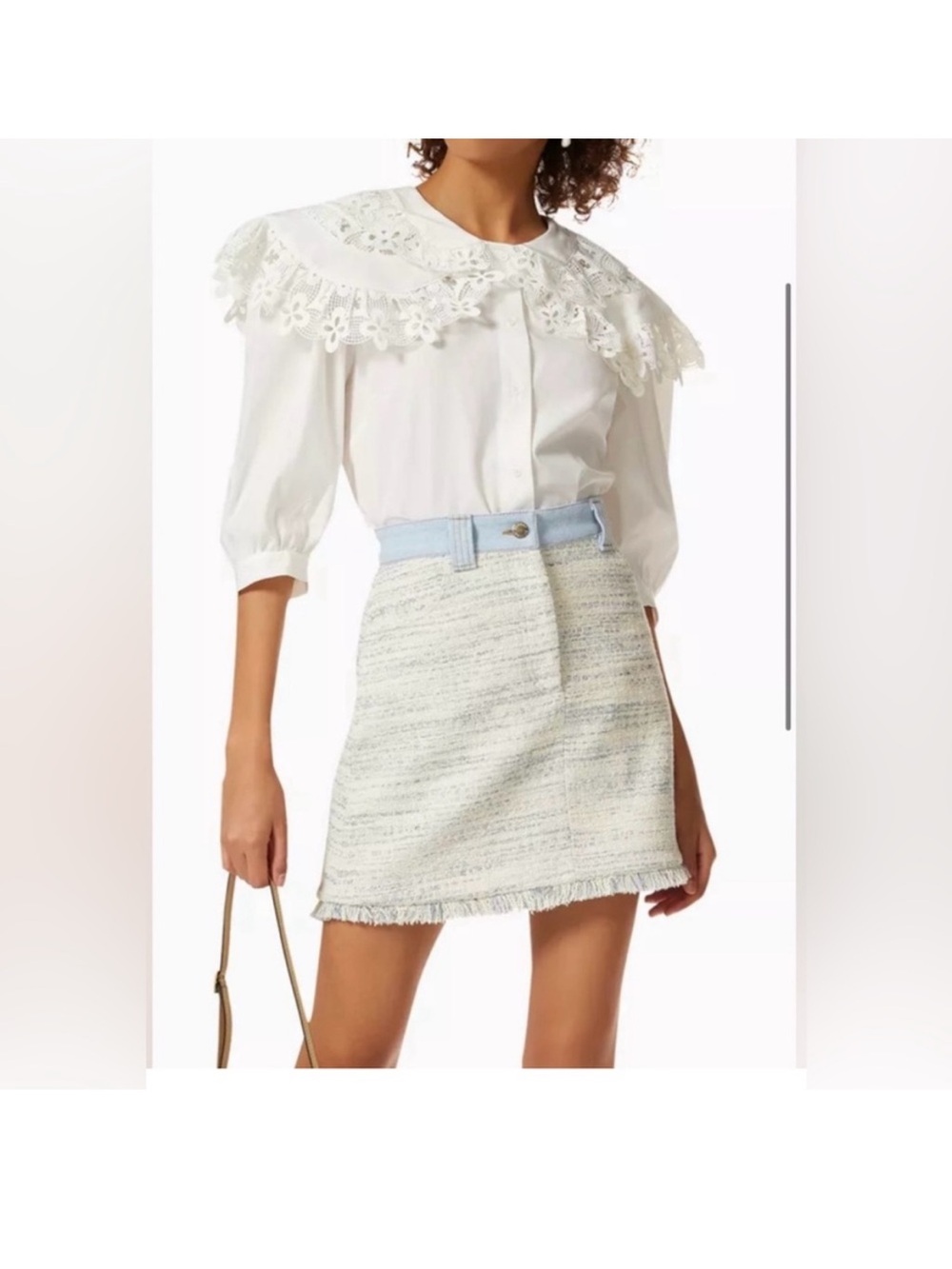 Sandro Guipierre Cotton Lace Trimmed Poplin Size 38 Shirt (US Size 6)